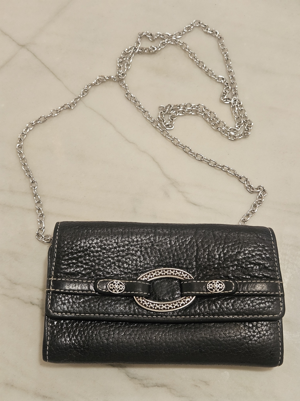 Brighton Black Pebbled Leather Crossbody Wallet Clutch Vintage
